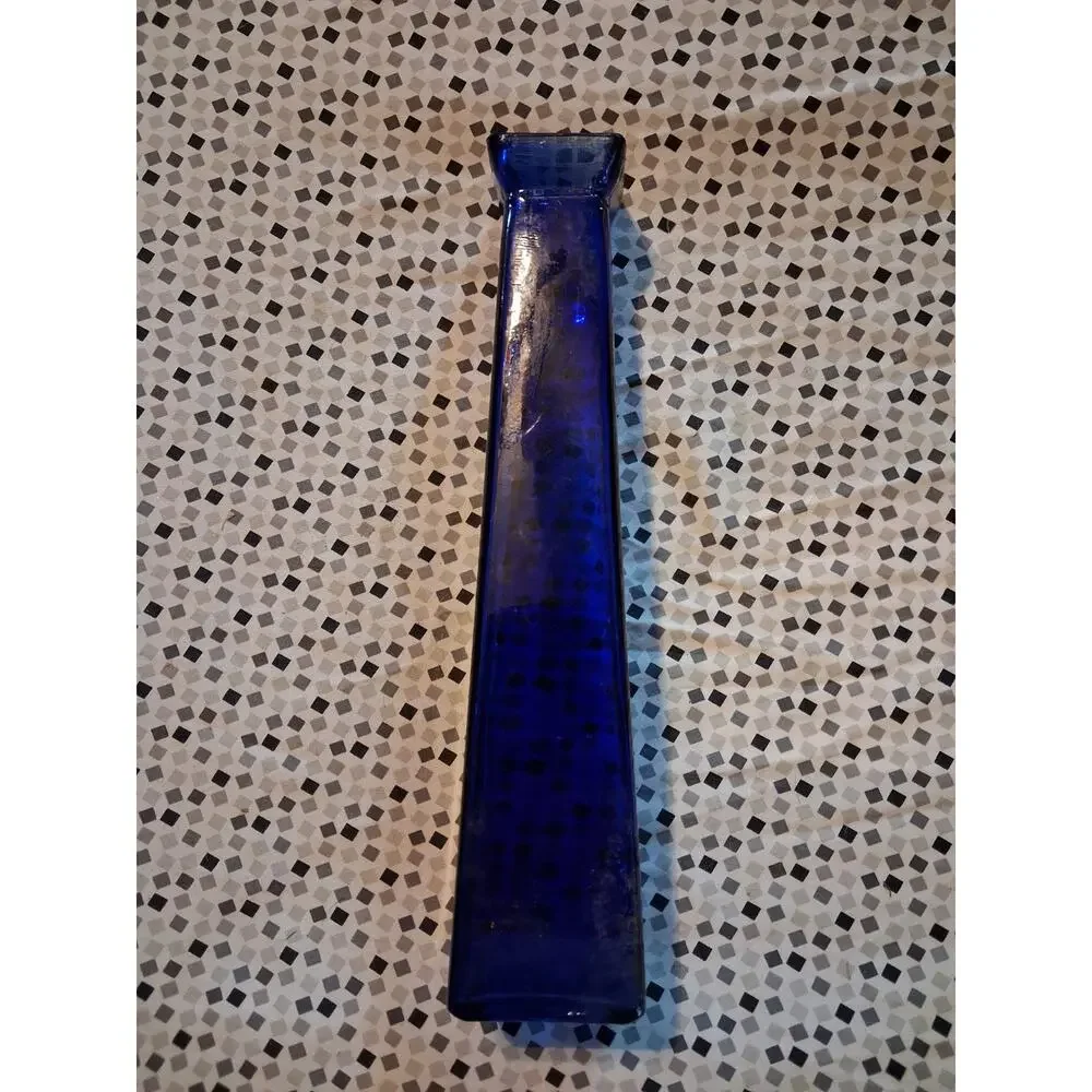 Colbalt Blue Vase 11-inch-Tall Square Pyramidal Flower Vase